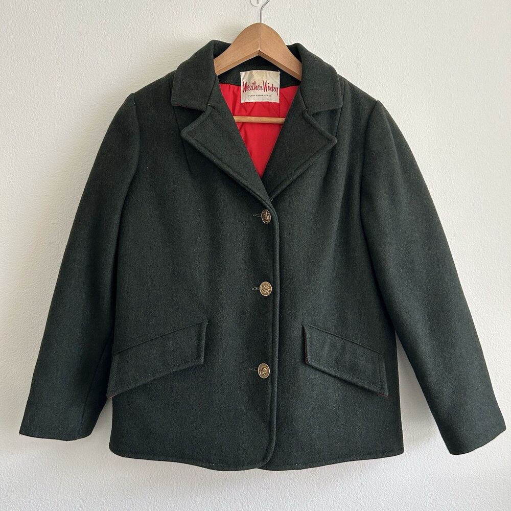 Kids Dark Green Wool Coat with Red Lining